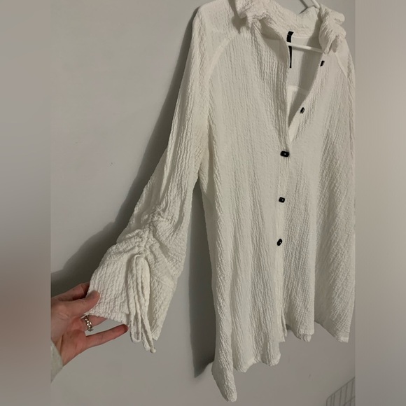 IC By Connie K Blouse Top Gauze Button Down Flowy Hippie Boho White Size S M - Picture 3 of 11